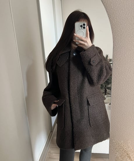 bouclé fur collar half coat