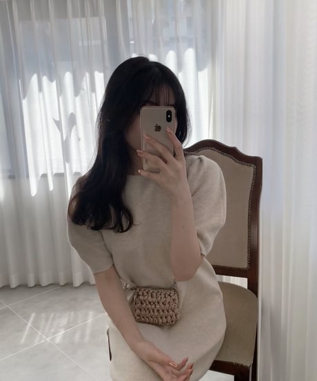 sleeve puff knit onepiece