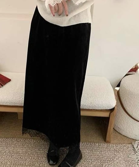 ［即納］lace velour maxi skirt