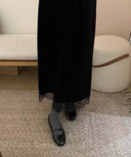 ［即納］lace velour maxi skirt