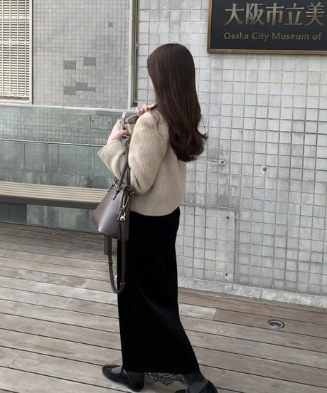 ［即納］lace velour maxi skirt