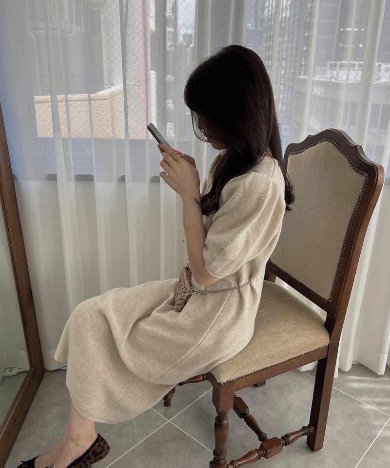 mieajunar sleeve puff knit ワンピース　グレー sleeve puff knit onepiece | mie ajunar