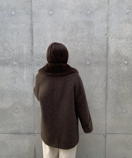 bouclé fur collar half coat
