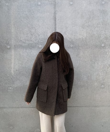 bouclé fur collar half coat