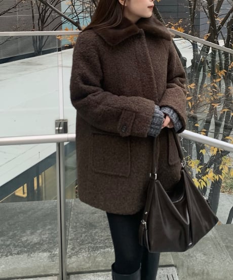 bouclé fur collar half coat