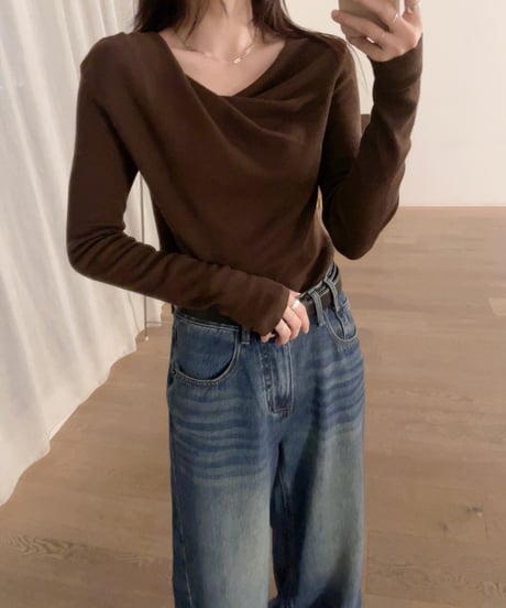 ［即納］round neck knit top