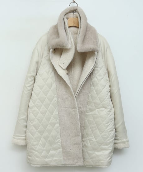 bouclé fur collar half coat