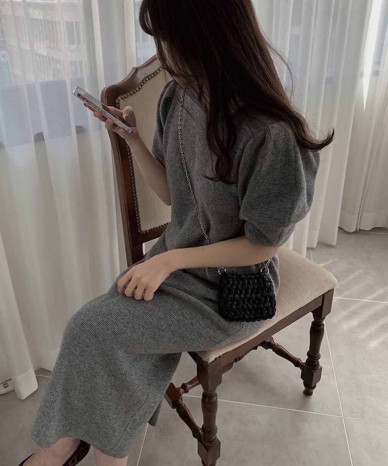 mieajunar sleeve puff knit ワンピース　グレー sleeve puff knit onepiece | mie ajunar