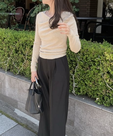 ［即納］round neck knit top