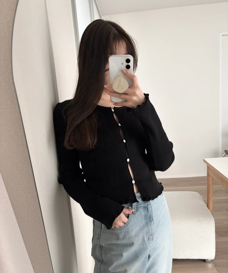 frill ribbed cardigan