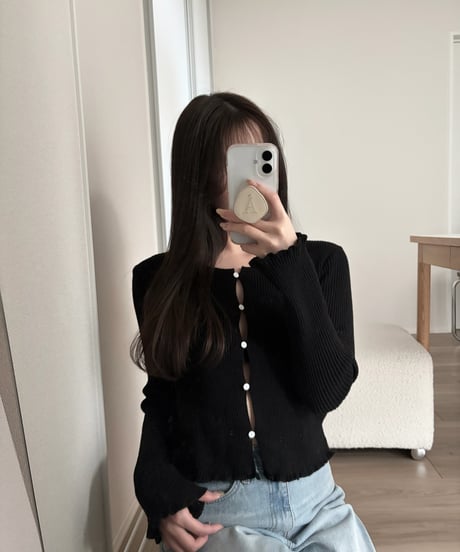 frill ribbed cardigan