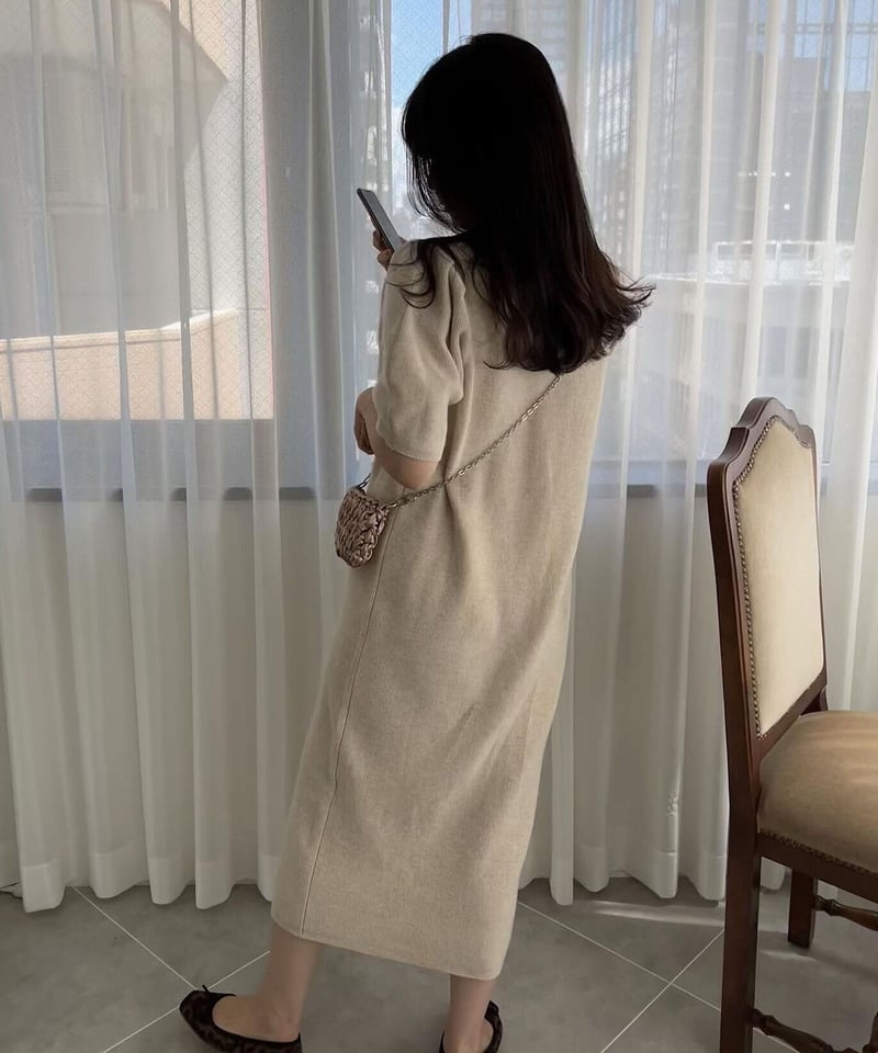 sleeve puff knit onepiece | mie ajunar