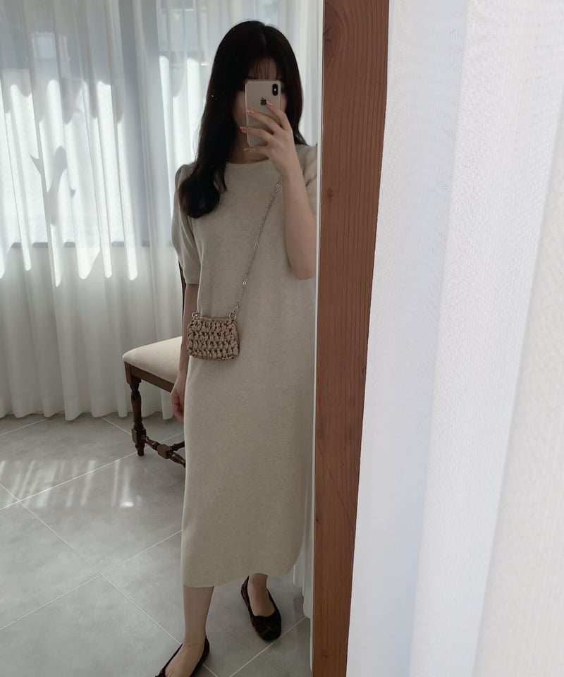 mieajunar sleeve puff knit ワンピース　グレー sleeve puff knit onepiece | mie ajunar