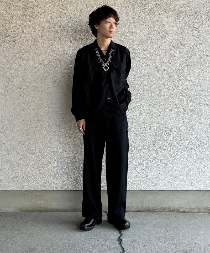 トップス 50s OPEN COLLAR GABA SHIRT 50s vintage open collar gabardine shirt