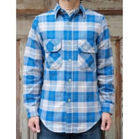 “NOMAD” WORK SHIRT (VENETIAN BLUE×GRAY×OFF WHITE×EGG YELLOW)