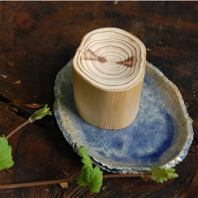 北山杉のアロマディフューザーwith 陶器の小皿「そ・ら」 | グリーン