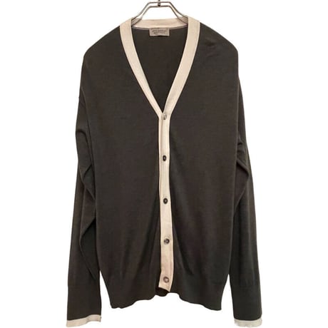 新品　JOHN SMEDLEY V-NECK TWO-TONE CARDIGAN 100%SEA ISLAND COTTON  MADE IN ENGLAND