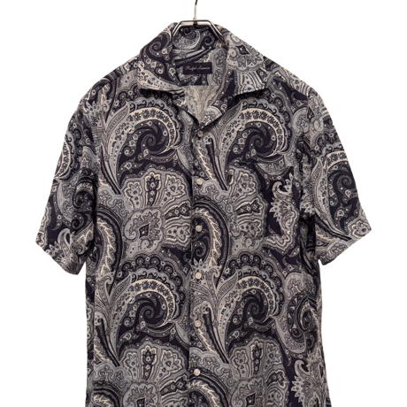 USED RALPH LAUREN ”PURPLE LABEL”  S/S PAISLEY OPEN COLLAR SHIRTS