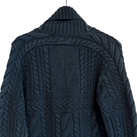 USED  POLO RALPH LAUREN INDIGO ARAN SHAWL SWEATER