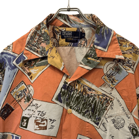 USED VINTAGE   POLO RALPH LAUREN S/S OPEN COLLAR SHIRTS TRIP