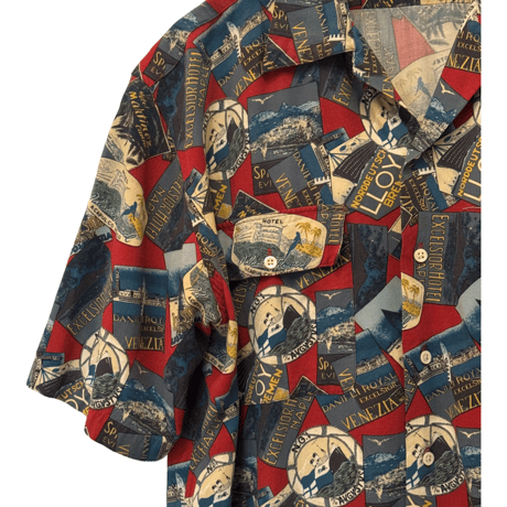 USED VINTAGE   POLO RALPH LAUREN S/S OPEN COLLAR SHIRTS TRIP