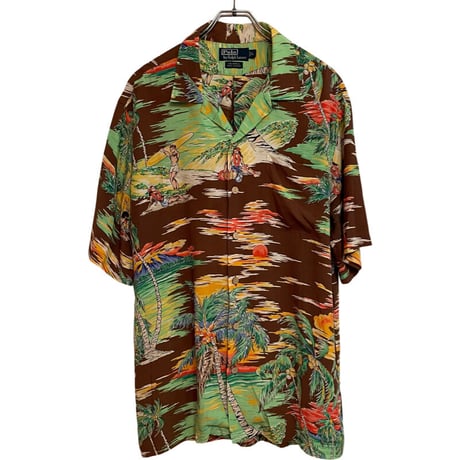 USED VINTAGE   POLO RALPH LAUREN S/S OPEN COLLAR SHIRTS "CALDWELL"