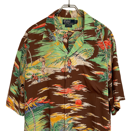 USED VINTAGE   POLO RALPH LAUREN S/S OPEN COLLAR SHIRTS "CALDWELL"