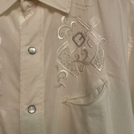 VINTAGE H BAR C WHITE×WHITE PISTOL EMBROIDRED EXCLUSIVE WESTERN SHIRTS