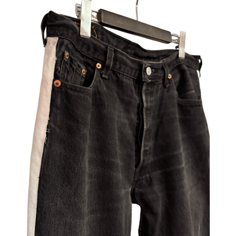 USED  LEVI'S 501 BLACK-WHITE  REMAKE DENIM MADE IN USA