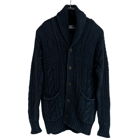 USED  POLO RALPH LAUREN INDIGO ARAN SHAWL SWEATER