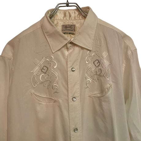 VINTAGE H BAR C WHITE×WHITE PISTOL EMBROIDRED EXCLUSIVE WESTERN SHIRTS