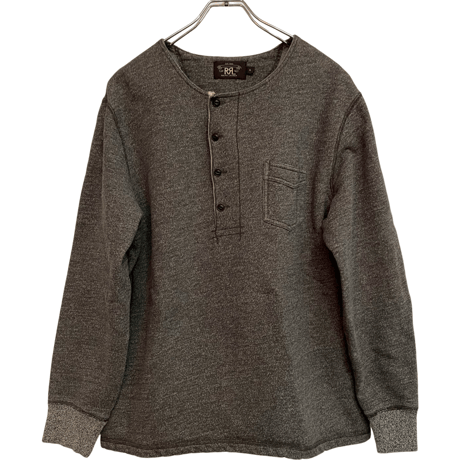 USED DOUBLE RL HENLEY NECK SWEAT SHIRTS "SALT&PEPPER"