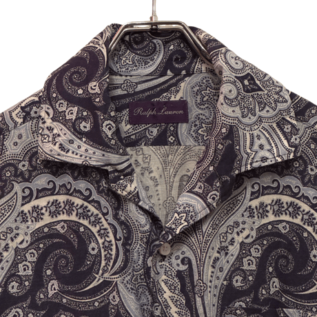USED RALPH LAUREN ”PURPLE LABEL”  S/S PAISLEY OPEN COLLAR SHIRTS