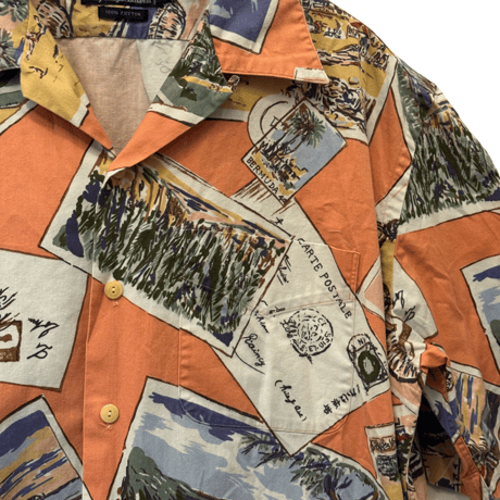 USED VINTAGE   POLO RALPH LAUREN S/S OPEN COLLAR SHIRTS TRIP