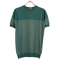 新品　JOHN SMEDLEY S/S  CREWNECK STRIPED KNIT   100% SEA ISLAND COTTON  "MADE IN ENGLAND"