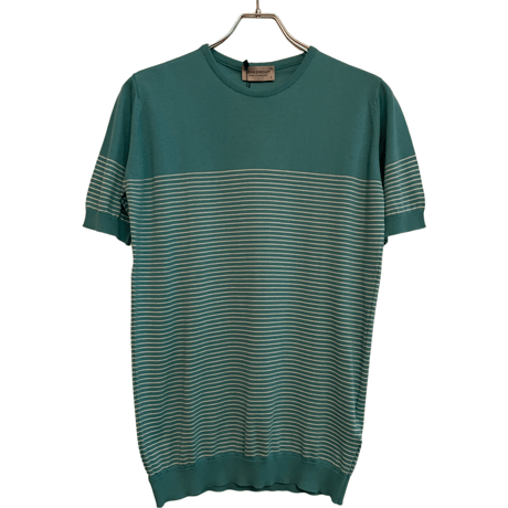 新品　JOHN SMEDLEY S/S  CREWNECK STRIPED KNIT   100% SEA ISLAND COTTON  "MADE IN ENGLAND"