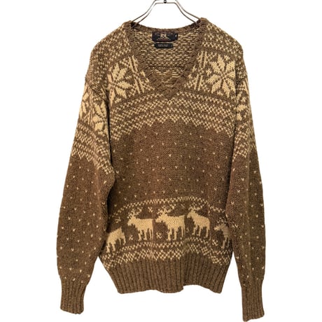 USED 90s DOUBLE RL V NECK SWEATER