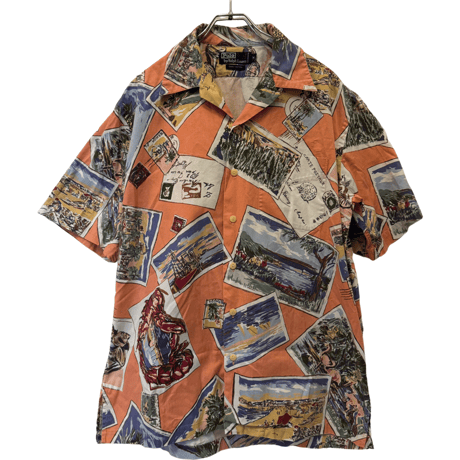 USED VINTAGE   POLO RALPH LAUREN S/S OPEN COLLAR SHIRTS TRIP