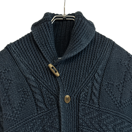 USED  POLO RALPH LAUREN INDIGO ARAN SHAWL SWEATER
