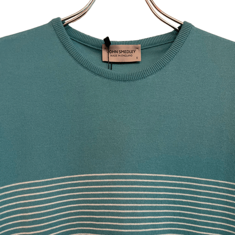 新品　JOHN SMEDLEY S/S  CREWNECK STRIPED KNIT   100% SEA ISLAND COTTON  "MADE IN ENGLAND"