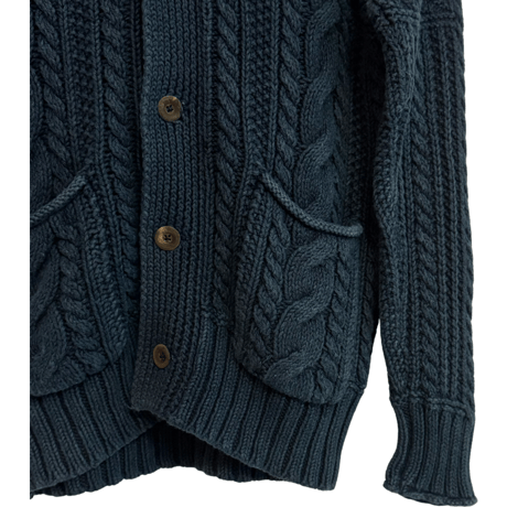 USED  POLO RALPH LAUREN INDIGO ARAN SHAWL SWEATER