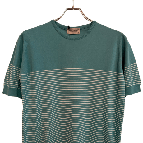 新品　JOHN SMEDLEY S/S  CREWNECK STRIPED KNIT   100% SEA ISLAND COTTON  "MADE IN ENGLAND"