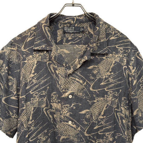 USED VINTAGE   POLO RALPH LAUREN S/S OPEN COLLAR SHIRTS ”KOI”
