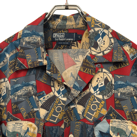 USED VINTAGE   POLO RALPH LAUREN S/S OPEN COLLAR SHIRTS TRIP