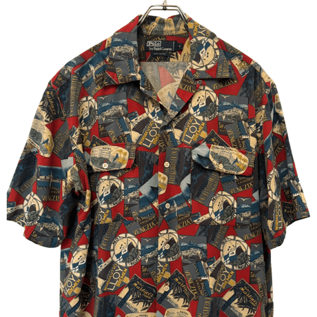USED VINTAGE   POLO RALPH LAUREN S/S OPEN COLLAR SHIRTS TRIP