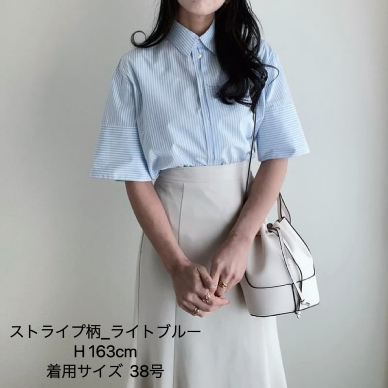 ストライプ柄 ジョーツ　サイズ38 半比翼の五分袖シャツ(ストライプ柄パープル）日本製 | ENTRANCE-G STORE