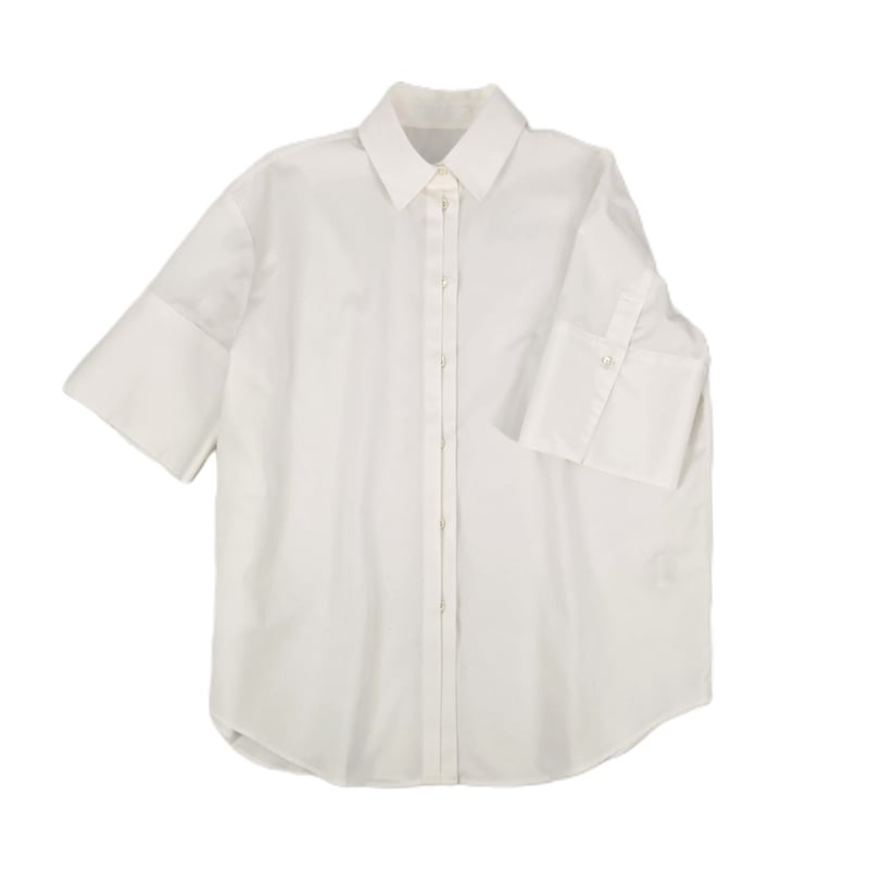 ホワイト 半袖シャツ Fサイズ 半比翼の五分袖シャツ(ホワイト）日本製 | ENTRANCE-G STORE