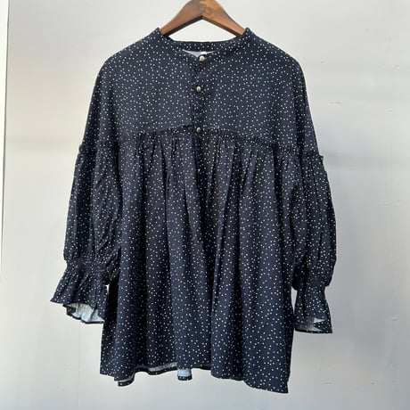 PARIS DE AOUNE ドットプリント バンドカラーギャザーBL/PA261BL009