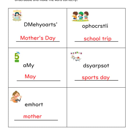 May【5月】単語並べなおしセット