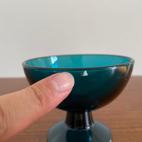 1956 Saara Hopea Nuutajarvi Finland Ice cream glass bowl 5379 サーラ・ホペア ヌータヤルヴィ アイスクリームグラス ブルー❷